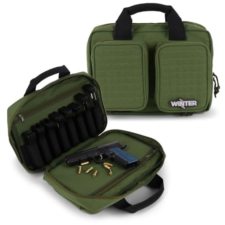 Winter Guncases 1982 Pistolentasche für 2 Pistolen - Waffentasche mit 8 Magazinfächern, abschließbare Kurzwaffentasche aus 1000D Nylon, Wasserabweisende Schießtasche für Sportschützen