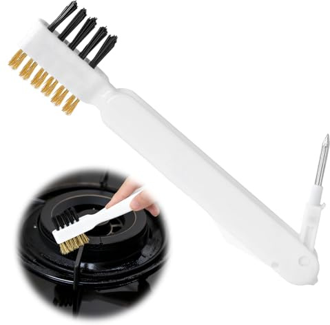 Clofiak Kitchen Cleaning Scrub Brush, 4-in-1 Deep Gas Stove Top Cleaner With Brass Wire Brush, Stiff Bristles & Cooktop Scrape, Range Hood Grease Grime Rust Cleaner for Pot Pan Household Cleaning Tool
