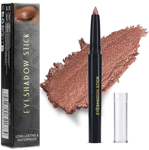 Glitter Rose Copper Eyeshadow Stick – Waterproof Creamy Shimmer Pencil for Eye Contour & Smokey Makeup, Smudge-Proof Long Lasting Crayon with Smooth Blendable Texture for Mature Eyelids (#5)