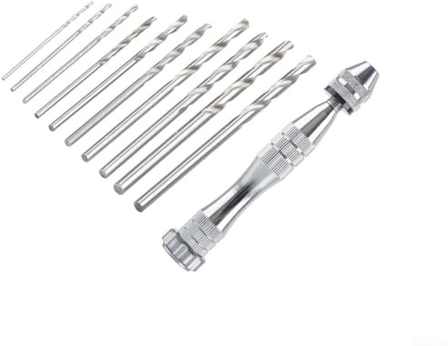 Kompaktes Handbohrer-Set aus Aluminiumlegierung und 10 Bohrer-Bits für Hobby-Modelle, Heimwerker, Basteln, geeignet für Holz-, Kunststoff-, Gummi-Materialbohrungen