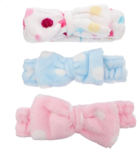 LOORGVEL Set de 3 Bandeaux pour Cheveux en Polaire Corail Nœud Décoratif à Pois, Doux et Élastiques, Lavage du Visage et Maquillage