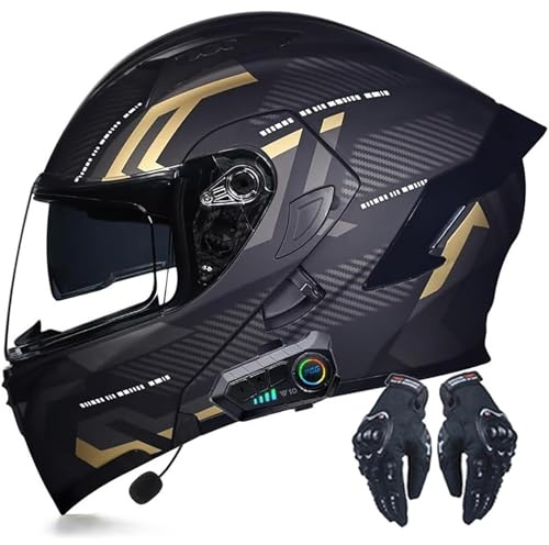 Casque de Moto modulaire avec Bluetooth, Double visière et Doublure Amovible – Casque Bluetooth intégré Rabattable for Homme et Femme(H,M(55-56CM))