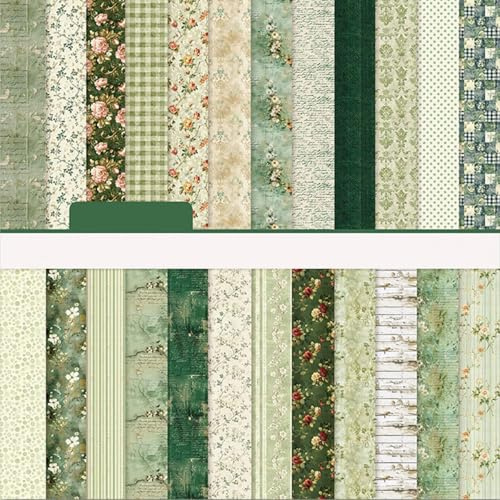 Papel Scrapbooking 24 Hojas Papel Decoupage Vintage 15×15 cm Scrapbook Paper Doble Cara Papeles Decorativo Verde para Agendas, Cuadernos, Albumes de Fotos, Envoltorios de Regalo