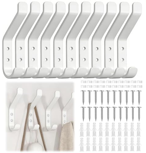AEMCHDM 10 Piezas Perchas pared de Metal, Colgador Ropa Pared para Chaquetas, Ganchos Blancos para Abrigos con Tornillo, Carga Máxima de 20LB, Design Perchero de Pared para Paneles Acústicos