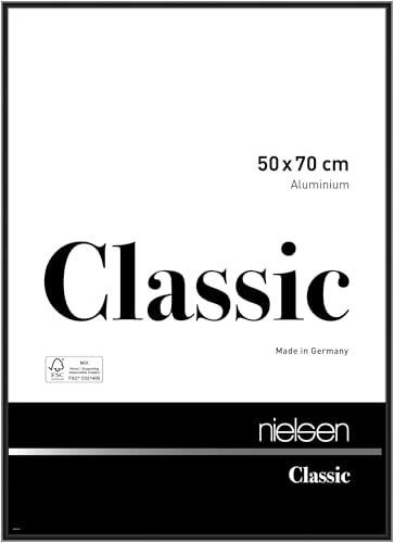 nielsen Aluminium Bilderrahmen Classic, 50 x 70 cm, Schwarz | Aluminium Posterrahmen im Hoch- & Querformat zum Aufhängen Schwarz glänzend Echtglas