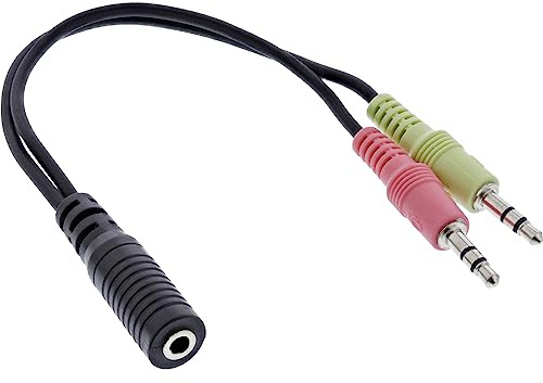 InLine 99312A Audio Headset adapterkabel, 2 x 3,5 mm kontakt kontakt till 3,5 mm kontakt uttag 4 stift. OMTP, 0,15 m