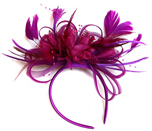Plum Magenta and Fuchsia Hot Pink Feather Hair Fascinator Headband Wedding Royal Ascot Races Ladies