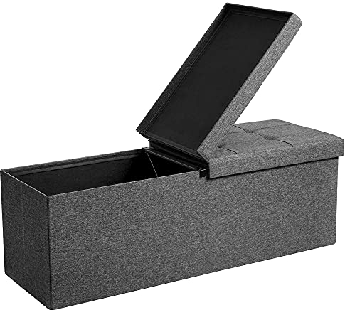 SONGMICS Sitzbank mit Stauraum, klappbare Sitztruhe, Aufbewahrungsbox, 38 x 110 x 38 cm, Deckel klappbar, bis 300 kg belastbar, für Flur, Wohnzimmer, Schlafzimmer, schiefergrau LSF76GYZ