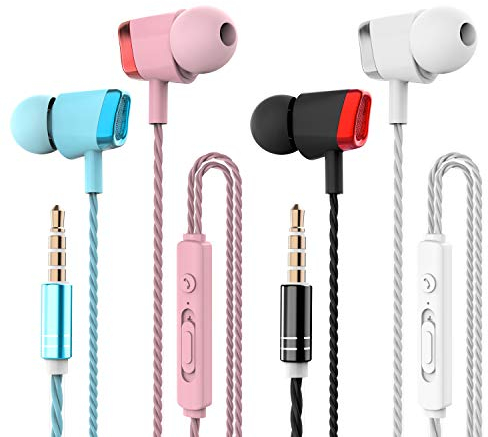 CBGGQ 4 Packs Earphones, Noise Isolating In-Ear Headphones with Pure Sound and Powerful Bass, Earbuds with Microphone & Volume Control, Headphones for iOS and Android Smartphones, Laptops, Gaming,etc