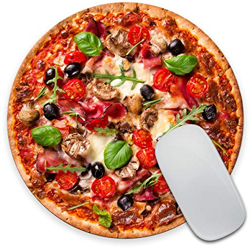 Amcove Pizza-Mauspad, lustiges Bürodekor, Mauspad, Pizza-Druck, Schreibtischzubehör, rundes Mauspad, Essen, lustig
