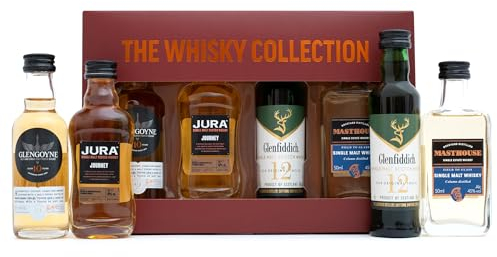 Whisky Gift Set - Single Malt Whiskey Gift Sets for Men, Glengoyne, Glenfiddich, Jura, Masthouse, 4x 5cl Alcohol Miniatures - Mini Whiskey Tasting Set, Mens Gifts, Birthday, Boyfriend, Dad, Christmas