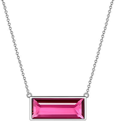 Aurora Tears Juli Birthstone Halsketten 925 Sterling Silber Red Ruby Bar Rechteck Birth Stone Anhänger Schmuck für Frauen und Mädchen DP0285R
