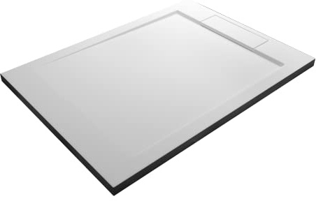 i-flair Duschwanne aus Mineralguss Hochwertige Superflache Anti-Rutsch Duschtasse 90x140x4 cm Quadratisch in der Farbe Weiß inkl. Ablaufgarnitur und Abdeckplatte