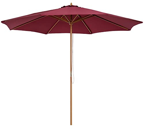Outsunny 3 m Garden Parasol Pulley Operated Patio Umbrella Wine Red