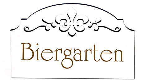 Biergarten Schild Holz graviert Ornamente selbstklebend Türschild Bier Dekoschild 15,5 x 9,5 cm