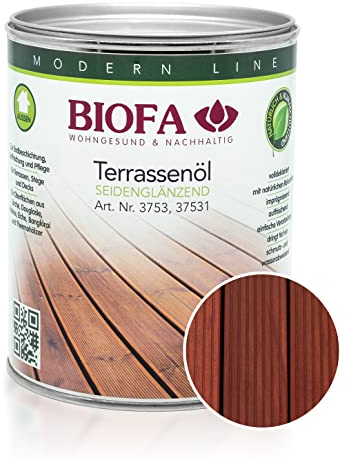 BIOFA Terrassenöl farbig 37531 Pflegeöl für Holzterrassen und Terrassen-Dielen aus Holz – Öl aus natürlichen Rohstoffen - Außenbereich (1L, Massarand)