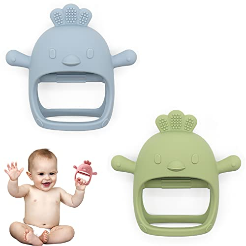 Beißring Baby, 2 Stück Spielzeug 0 3 6 9 12 Monate, Zahnungshilfe Baby ab 3 Monate, Handschuh Beissring, Sensorisches Fäustling Beißspielzeug Geschenke für Neugeborene Kleinkinder