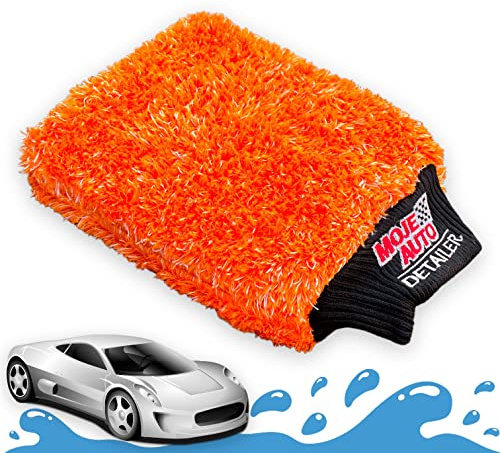 Rocket ORANGE BÄR Mikrofaser Auto Waschhandschuh - Memory Foam - Doppelte Schaumstoffwand mit Bündchen Schmutzmagnet für einfache Autowäsche Wash Mitt Glove Moje Auto Detailer