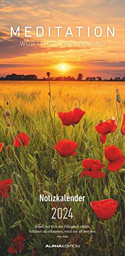 Meditation 2024 - Streifenplaner 22 x45 cm - mit einer Spalte für Eintragungen und einer für Geburtstage - Familienkalender - Familienplaner - Achtsamkeit: Worte der Besinnung