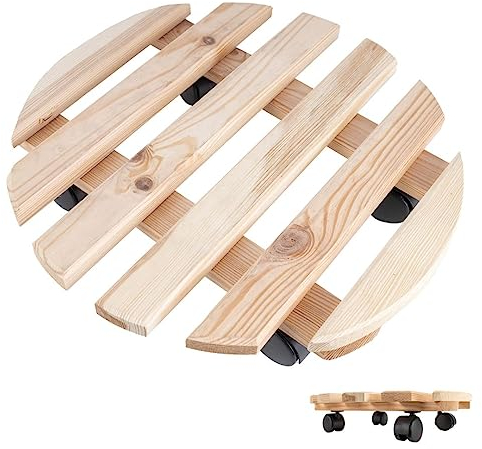 Creative Home Pflanzenroller Holz | Tragkraft 80 kg Durchmesser 35 cm | Rollbrett Pflanzen Blumenroller Transportroller Rolluntersetzer | Mobiler Blumenständer aus Massivholz