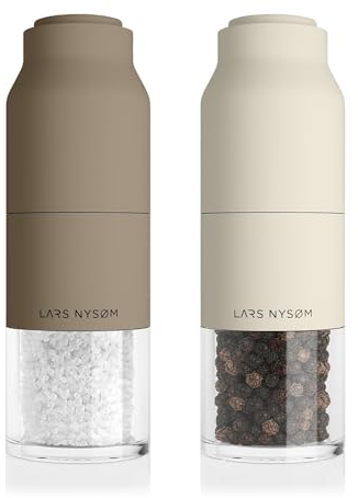 LARS NYSØM Salt and Pepper Grinder Set Stainless Steel with Adjustable Grinder I Bottle Design Spice Mills Set Manual (Brown/Beige)