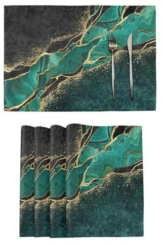 Juego de 6 Bajoplatos de Mesa, Manteles Individuales de Mármol Verde Malaquita para Comedor, Cocina, Fácil de Limpiar, Lavable