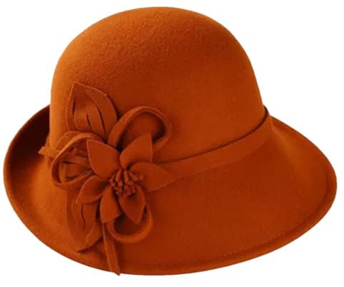 Dvbfufv Modische Glockenhüte für Damen, Filz, Baskenmütze, Party, formelle Fedoras, Kirchenhüte, Kopfbedeckung, rostrot, Einheitsgröße