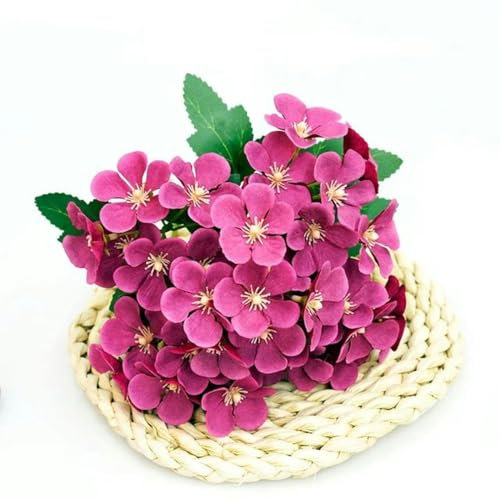RIJPEX Simulierte Apfelblüten-Begonie, künstliche Blumendekoration, Haushaltsornamente, Arrangement, künstliche Blumen, rosarot, 3 Stück