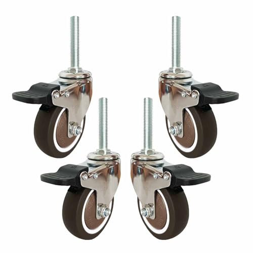 ZYBOWAYL M12x60mm Ruedas Roscadas, 4Pcs 50/63/75/100mm Ruedas Giratorias con Freno, Ruedas de Muebles de Goma sin Ruido, para Equipos Aparatos Estanterías Carrito (Color : 2/50mm)
