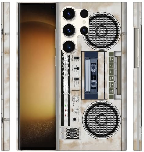 GlamCase Funda para Samsung Galaxy S23 Ultra 5G, Samsung Galaxy S23 Ultra 5G, diseño de grabador de casete de radio vintage impreso, ajuste delgado, bonita funda protectora rígida de plástico para S23