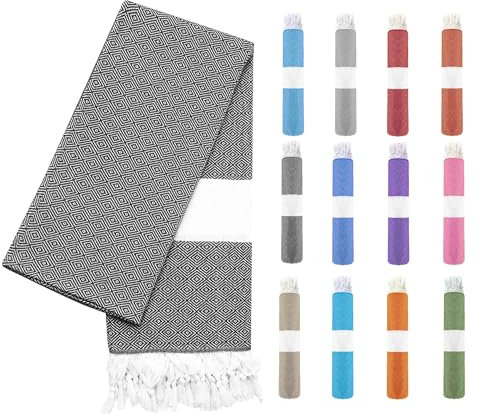 Turquoise Home Hamamtuch XXL für Strand, Reise, Bad - Schnelltrocknend, leicht, weich & saugfähig, 100% recycelte Baumwolle - 100x200 cm - Schwarz