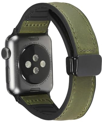 NUZIXINXW Lederarmband für Uhr Ultraband 49 mm 45 mm 41 mm 40 mm 44 mm 42 mm Faltbares Magnetarmband für iWatch Serie 9 8 SE 7 6 5 4 38 mm, Armeegrün, 38 mm 40 mm 41 mm