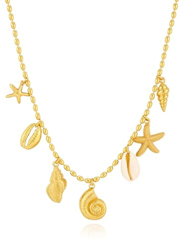 LILIE&WHITE Sommer Halskette mit Muschel Anhängern – Maritime Goldkette mit Seestern, Muscheln – Strand Schmuck für Damen Sommerurlaub und Alltag