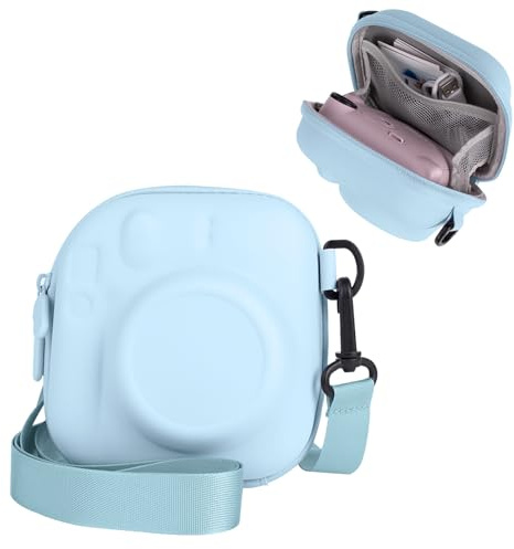 HIYQIN Hard EVA Storage Case Widely Compatible with Fujifilm Instax Mini 13/12/11/9/8/99/40, Instant Camera Protective Carrying Case with Adjustable Strap - Hydrangea Blue
