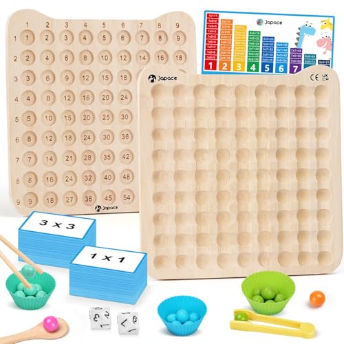 Montessori Spielzeug Multiplikationsbrett Holz Bead Puzzle, 1x1 Rechnen Lernen Spiele Lernspielzeug für Grundschüler, Mathe Lernspiele ab 3 4 5 6 7 8 Jahren, Holz Clip Bead Spiel für 2-4 Spieler