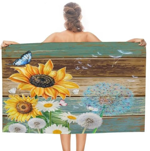 Strandtücher, Vintage Holzbrett Blume Duschtuch Saugfähig Schwimmbadtuch Mikrofaser Saunahandtuch Für Camping Picknicks Fitness 80X130Cm