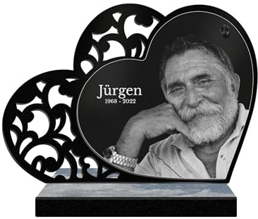 ETERNEL - Personalisierte Grabplatte Doppelherz Ornamente - Foto und Text anpassbar, lasergravierte Grabplatte für Hommage, Plexiglass, Grabplatte, Bestattung, Zeremonie, Trauer
