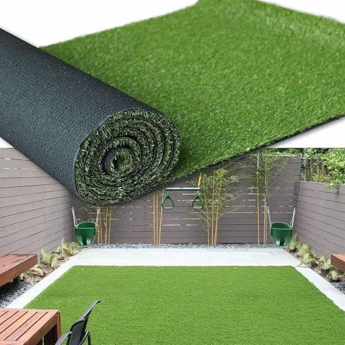 Rasenteppich Kunstrasen Outdoor Artificial Turf Kunstrasenrolle Länge 100cm - 1000cm Kunstrasenteppich Wetterfest Rasenmatte Hochdichter Outdoorteppich Pflegeleichter Green Grass(Höhe: 20mm,100x100cm)