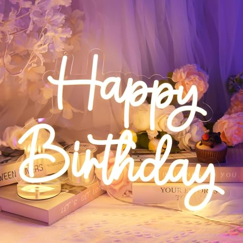 YALLOVE 40,6 cm (16 Zoll) 3 Modi Dynamisches Happy Birthday LED-Neonschild | Dimmbare USB- und batteriebetriebene Wandleuchte für Geburtstagsparty und Heimdekoration