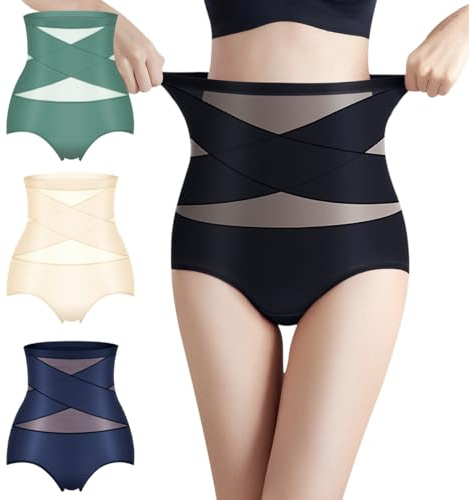 2XK-NOV Braguitas para Mujer, Cintura Alta, Bragas Fajas Reductoras Abdomen, Ropa Interior Transparente De Seda Hielo (FR/ES, Letras, S, Regular, Regular, 4, Huidskleur+groen+Blauw+zwart)