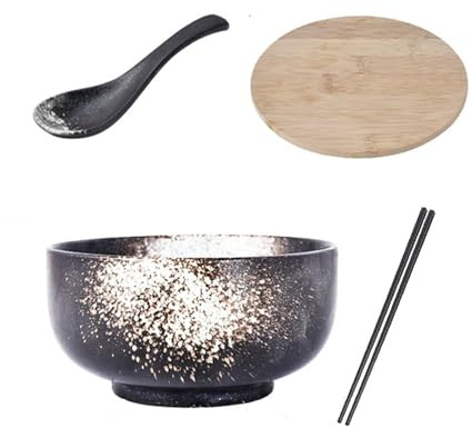 Tefrine 1500ml Ceramic Ramen Bowl Set White Ramen Bowls for Noodles Soup and Salad Pho Bowl and Spoons Set Japanese Style Dinnerware Ideal for Pasta Snacks and Picnics