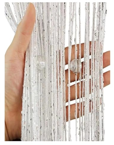 Cortina de cristal de 100 x 200 cm con borlas de seda con cuentas de cristal, cortina divisora de puerta, cortina transparente para decoración de sala de estar (blanco)