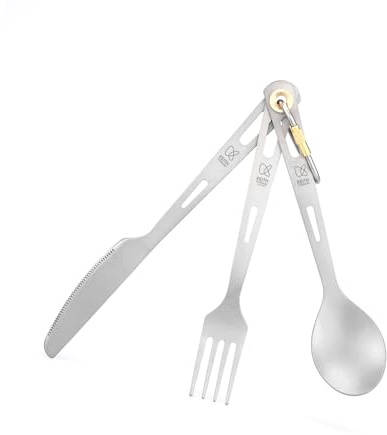 KEITH Titanium 3-in-1 Camping Cutlery Set, Spoon Fork Knife, with Storage Bag