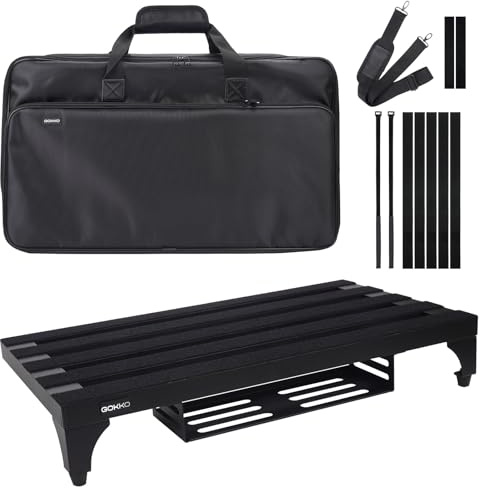GOKKO Gitarren-Pedalboard aus Aluminiumlegierung, 56 x 31 cm, mit Netzteilhalterung, inklusive Tragetasche und Befestigungsbändern (Schwarz, GKA-22BK)