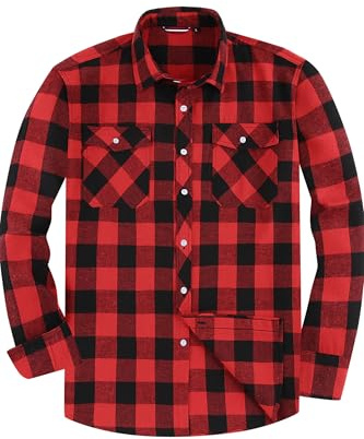 Camisa de Franela para Hombre, Manga Larga, a Cuadros, Corte Regular, Cuello Abotonado y Bolsillo en el Pecho