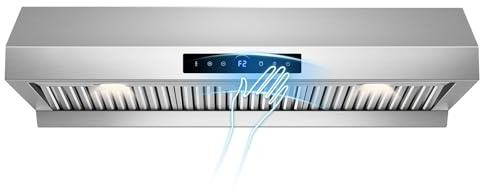 36 inch Under Cabinet Range Hood 1200 CFM with 4-Speed Gesture Sensing & Touch Control, Stainless Steel Kitchen Stove Vent Hoods with 2 LED Lights, Time Setting, Dishwasher-Safe Baffle Filters