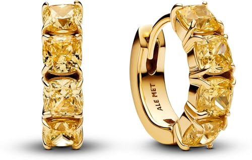 PANDORA Timeless 263851C02 Boucles d'oreilles créoles en argent sterling plaqué or 14 carats avec zircones Jaune