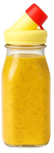 kitchentoolz Salad Dressing Shaker Bottle – 12oz Carafe Glass Bottle with Silicone Pour Spout and Tamper-Proof Lid for Sauces and Marinades - Salad Dressing Dispenser Container