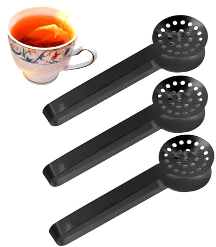 lasuroa 3stk Teebeutel Quetscher, Edelstahlzange Sieb Greifer für Eiswürfel und Zucker Zubehör für Teetrinker (Schwarz)