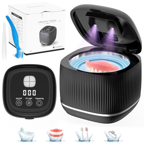 Limpiador Ultrasonidos Portátil 48000Hz con Luz UV,Limpiador Ultrasonidos Dental Limpieza,Limpiador Ultrasónico Eficiente de 360° para limpiar aparatos dentales, dentaduras postizas, piezas de joyería